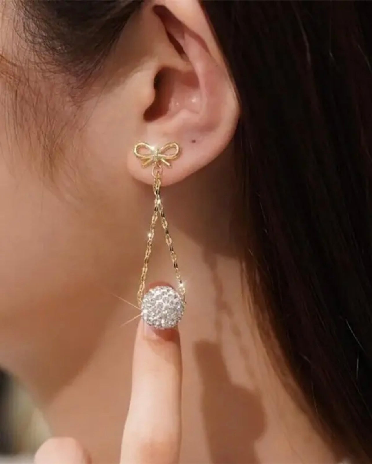 1 Pair Bowknot Ball Pattern Rhinestone Drop Earrings