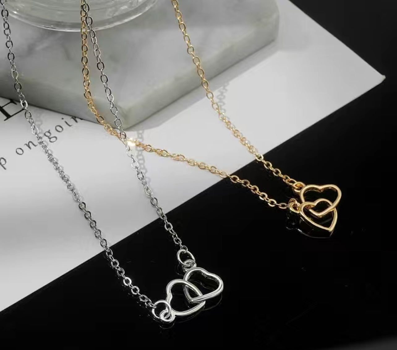 Double Heart Pendant Necklace
