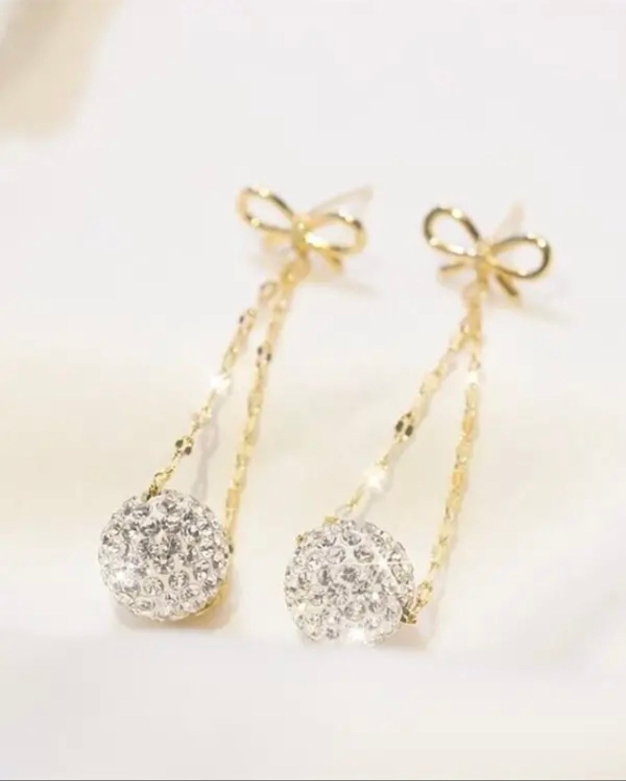 1 Pair Bowknot Ball Pattern Rhinestone Drop Earrings