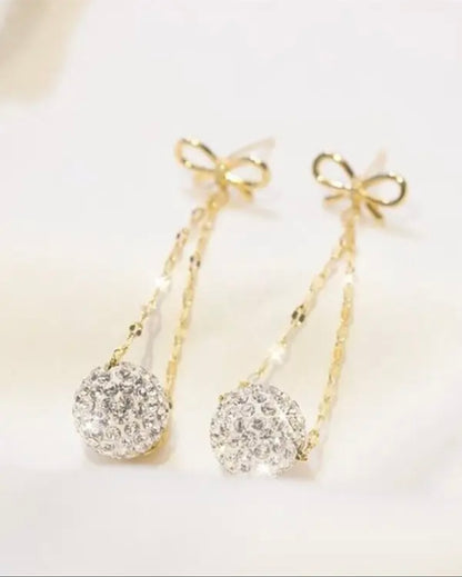 1 Pair Bowknot Ball Pattern Rhinestone Drop Earrings