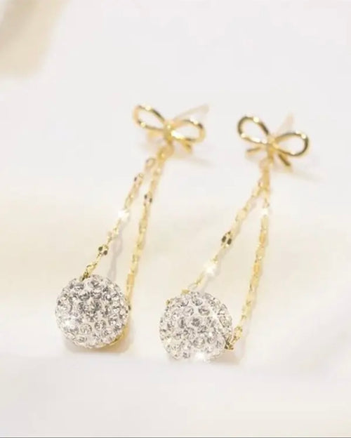 1 Pair Bowknot Ball Pattern Rhinestone Drop Earrings