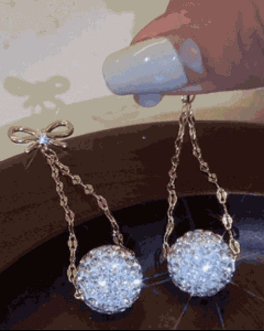 1 Pair Bowknot Ball Pattern Rhinestone Drop Earrings