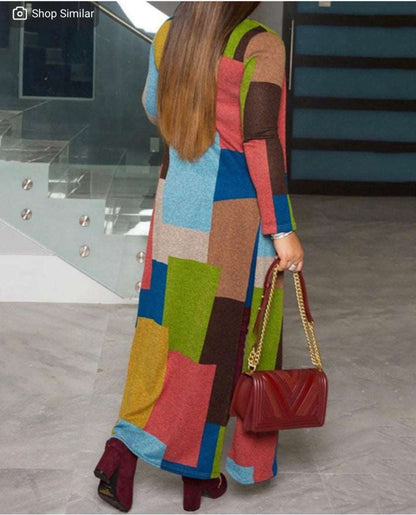 Colorblock Long Sleeve Casual Longline Coat