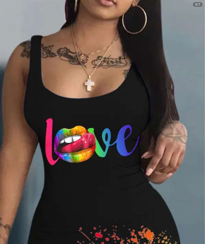 Love Lip Ink Splash Print Sleeveless Bodycon Dress