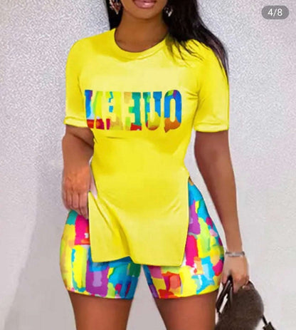 Melting Colors All-Over Split Hem Top & Short Set