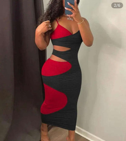2pc Colorblock Cutout Bodycon Dress Set