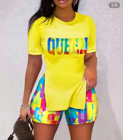 Melting Colors All-Over Split Hem Top & Short Set