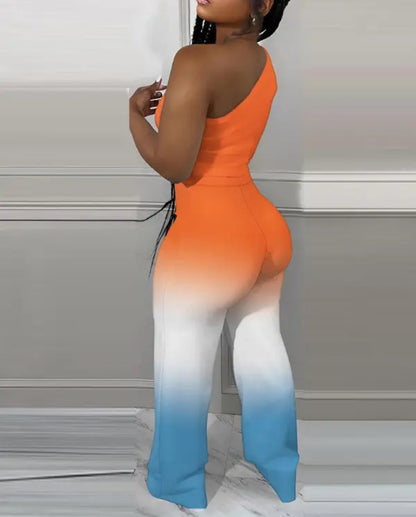 Ombré Print One Shoulder Jumpsuit