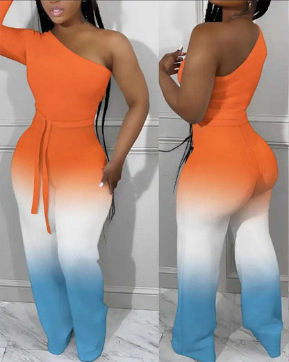 Ombré Print One Shoulder Jumpsuit