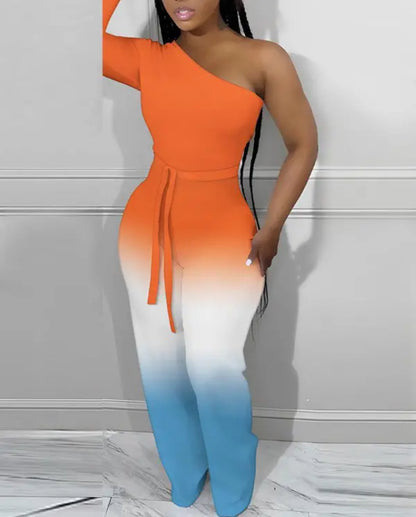 Ombré Print One Shoulder Jumpsuit