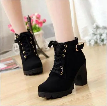 winter spring short boot woman ankle boots lace-