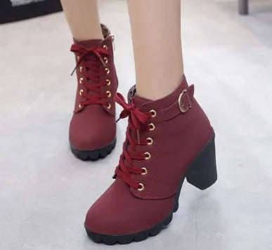 winter spring short boot woman ankle boots lace-