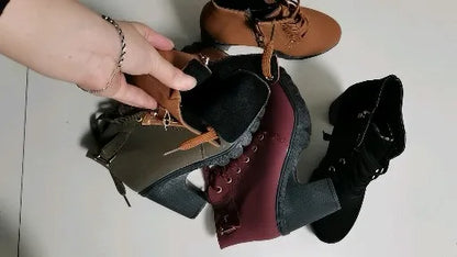 winter spring short boot woman ankle boots lace-