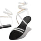  New flat with large size winding belt rhinestones womens sandals